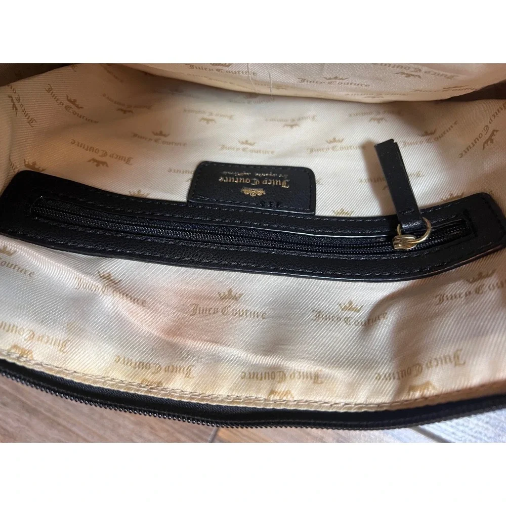 Juicy‎ Couture Black Faux Fur Satchel Handbag Gold Logo Detachable Strap Fluffy